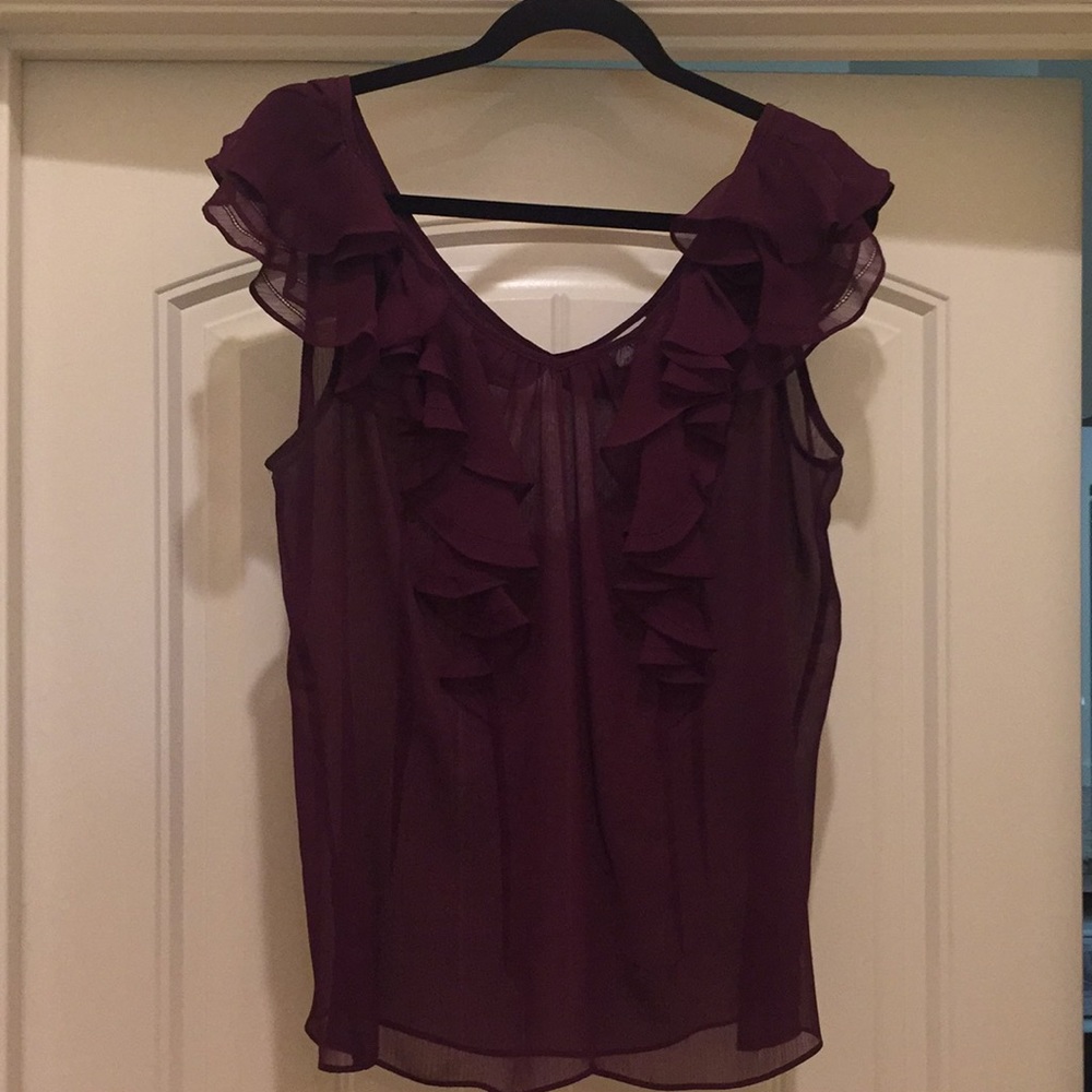 Sheer, deep purple ruffle layering top